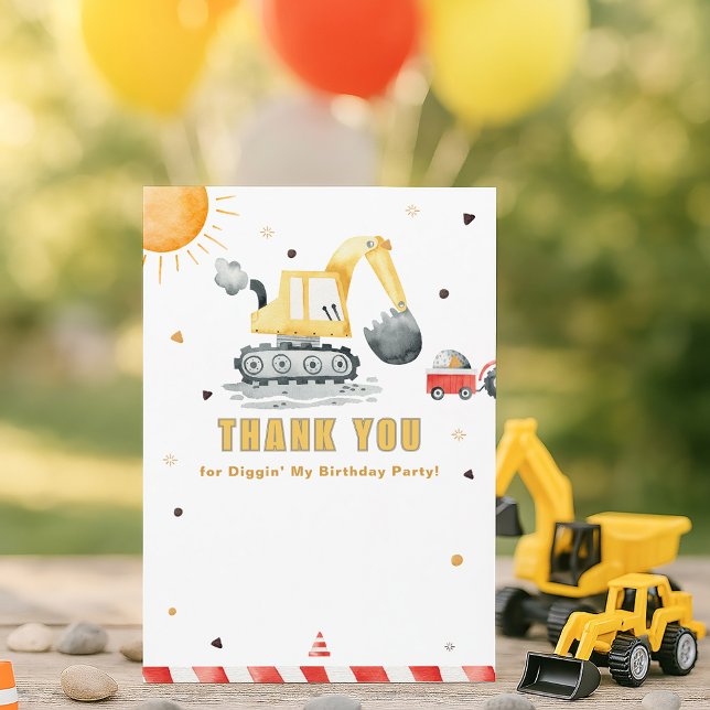 Cute Construction Truck Birthday Thank You Card (Subido por el creador)