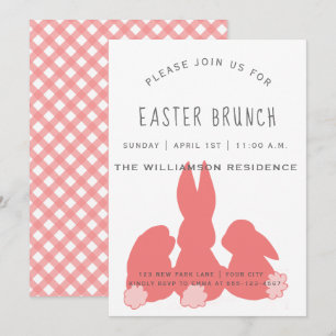 Cute Coral Easter Bunnies   Invitación a Brunch