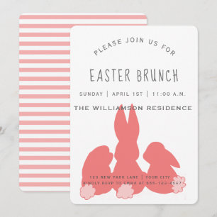 Cute Coral Easter Bunnies Invitación a Brunch