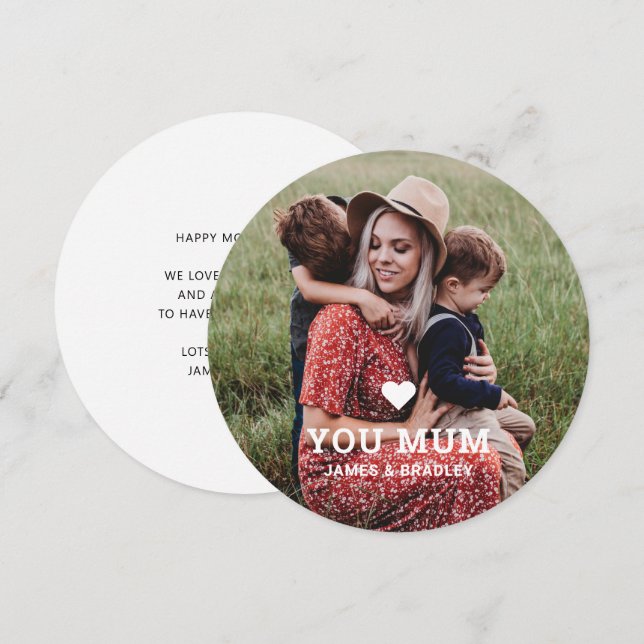 Cute CORAZÓN TE AMA MAMÁ Tarjeta fotográfica Día d (Anverso / Reverso)