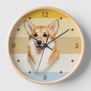 Cute Corgi Dog Retro Reloj de atardecer