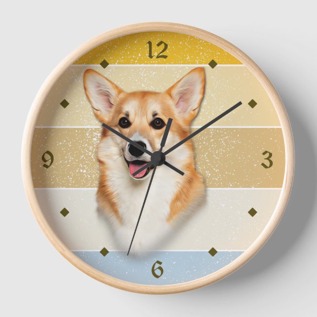 Cute Corgi Dog Retro Reloj de atardecer (Anverso)