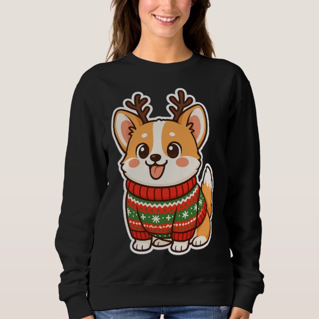 Cute Corgi Dog Ugly Christmas Sweater Holiday Swea (Anverso)