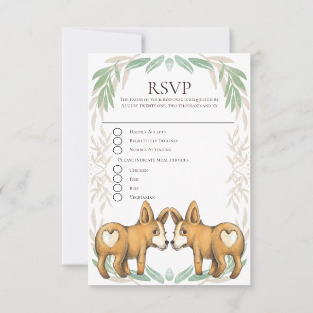 Cute Corgi Perro Dos Grooms Boda Gay RSVP (Anverso)