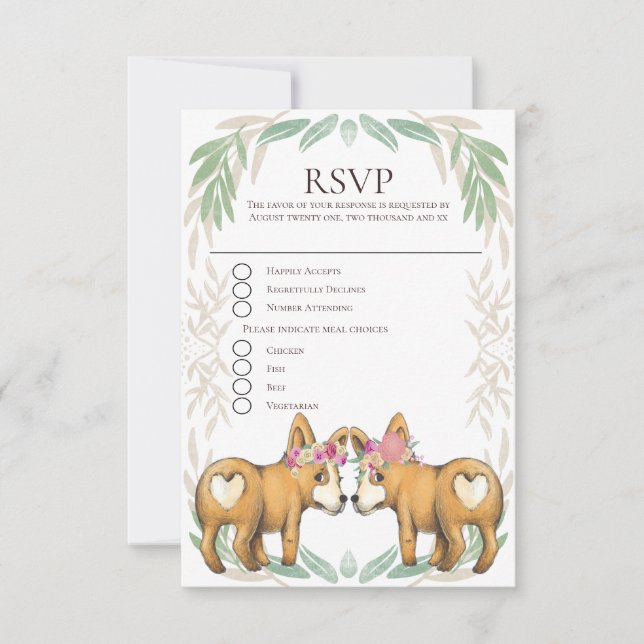 Cute Corgi Perro Dos Novias Boda Gay RSVP (Anverso)