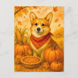 Cute Corgi Pumpkin Pie Feliz Postales de Acción de