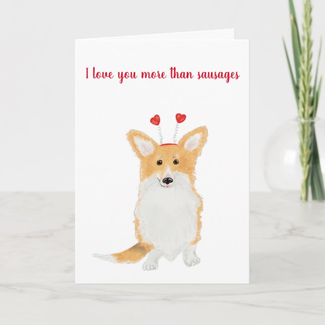 Cute corgi 'salchichas' tarjeta de San Valentín (Anverso)