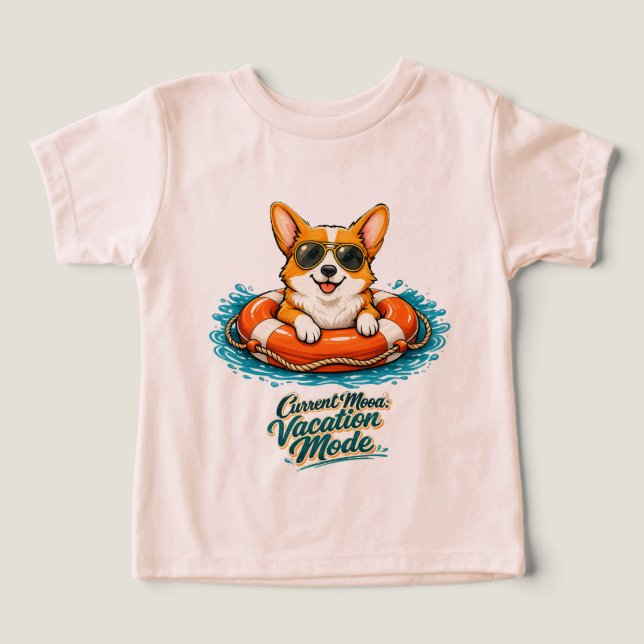 Cute Corgi Summer Vacation Mode T-Shirt (Diseño delantero )