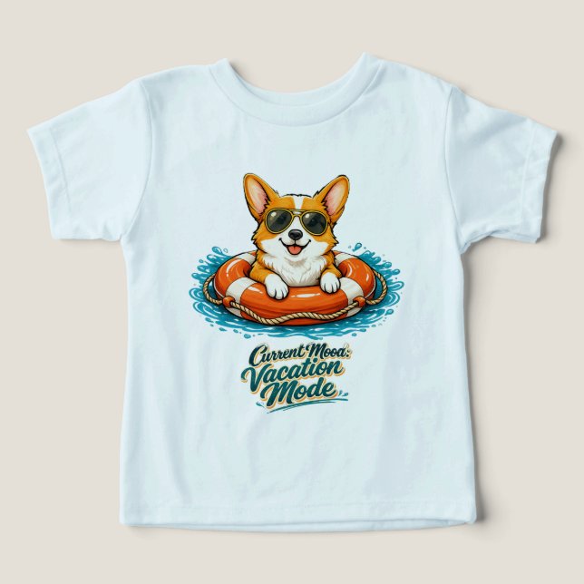 Cute Corgi Summer Vacation Mode T-Shirt (Diseño delantero )