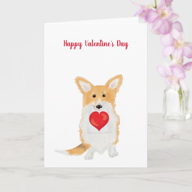 Cute corgi tarjeta roja "Feliz Día de San Valentín (Orquídea)