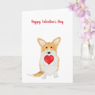 Cute corgi tarjeta roja "Feliz Día de San Valentín
