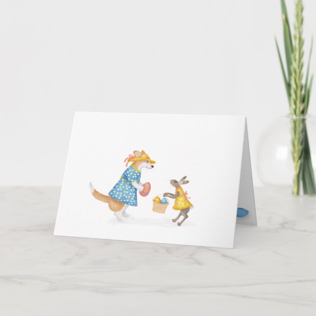 Cute corgi y liebre tarjeta de Pascua (Anverso)
