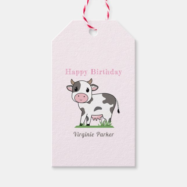 Cute Cow Birthday Gift Etiqueta (Anverso)