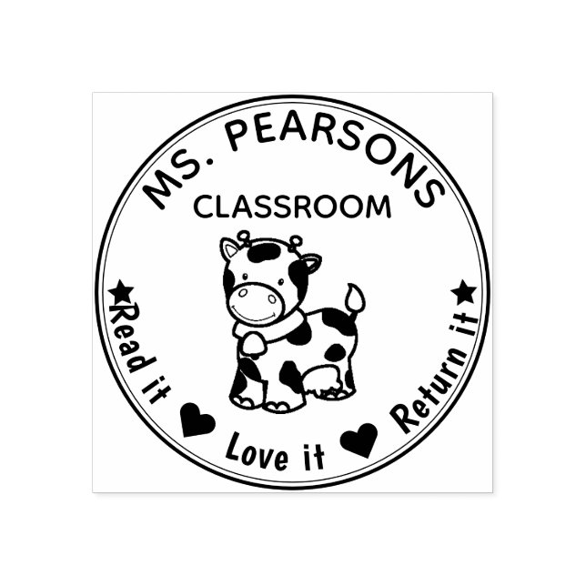 Cute Cow - Del aula del sello de caucho de madera (Impresión)