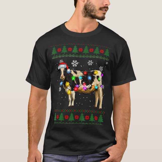 Cute Cow Santa Christmas Lights Ugly Xmas Sweater  (Anverso)