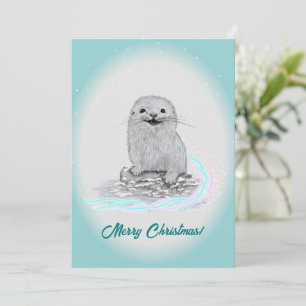 Cute cría de nutria marina blanca, Feliz Navidad