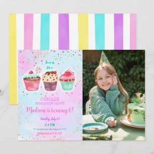Cute Cupakes Invitación a la foto de cumpleaños