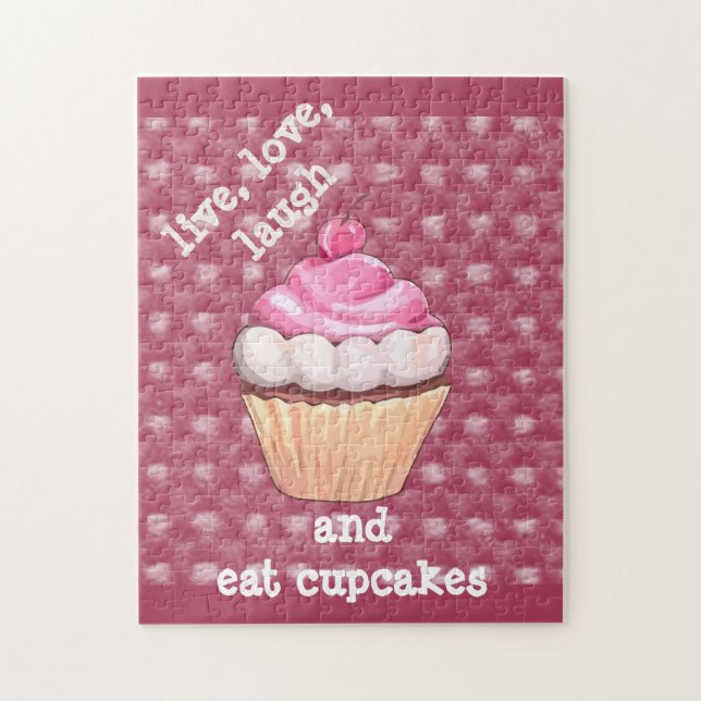 Cute Cupcake Rosa Vive, Ama, Ríe  Rompecabezas (Vertical)