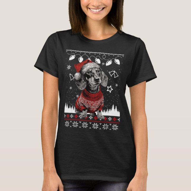 Cute Dachshund Christmas Wearing Sweater Funny Xma (Anverso)