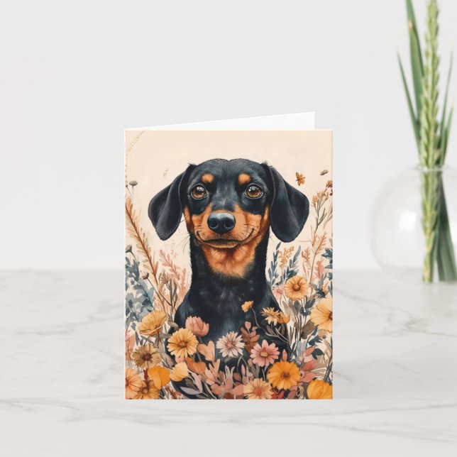 Cute Dachshund con pintura de flores silvestres (Anverso)