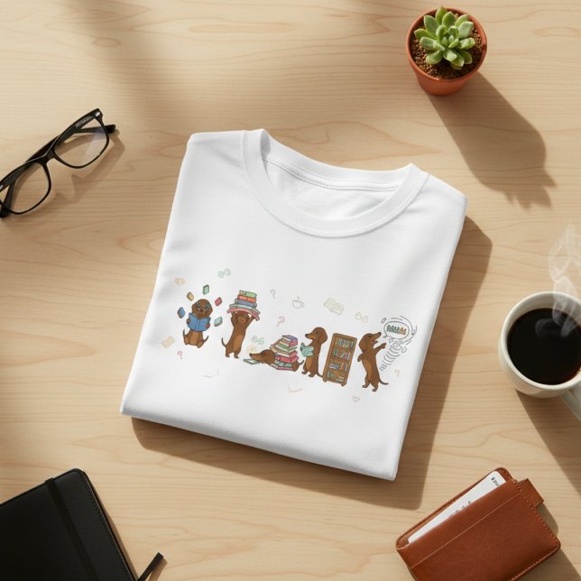 Cute Dachshund Dogs Reading Books Illustration - B (Subido por el creador)