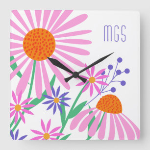 Cute Daisies personalizado monograma reloj de pare
