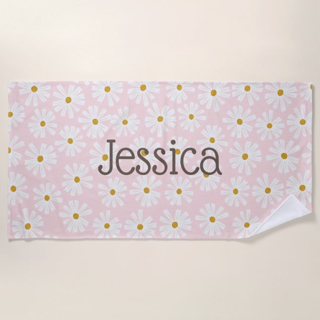 Cute Daisy Patter Nombre Personalizado Toalla De P (Anverso)