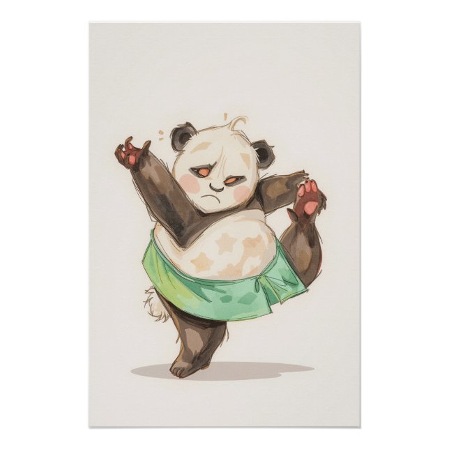 Cute Dancing Panda Poster | Funny Cartoon Wall Art (Anverso)