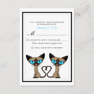 Cute de gatos siameses boda cardíaca de cola RSVP