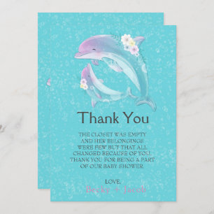 Cute delfines Chica Baby Shower Tarjeta de agradec