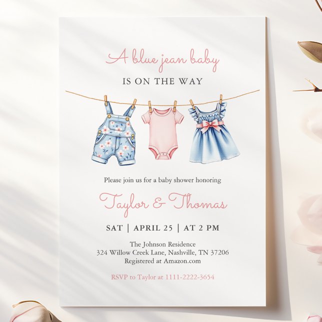 Cute Denim Blue Jean Chica Invitación a Baby Showe (Subido por el creador)