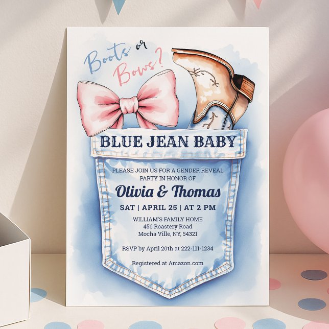 Cute Denim Boots o Bows Género Revelar Invitación (Subido por el creador)