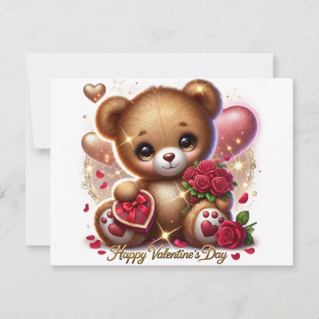 Cute Día de San Valentín Teddy Tarjetas de Oso Tem (Anverso)