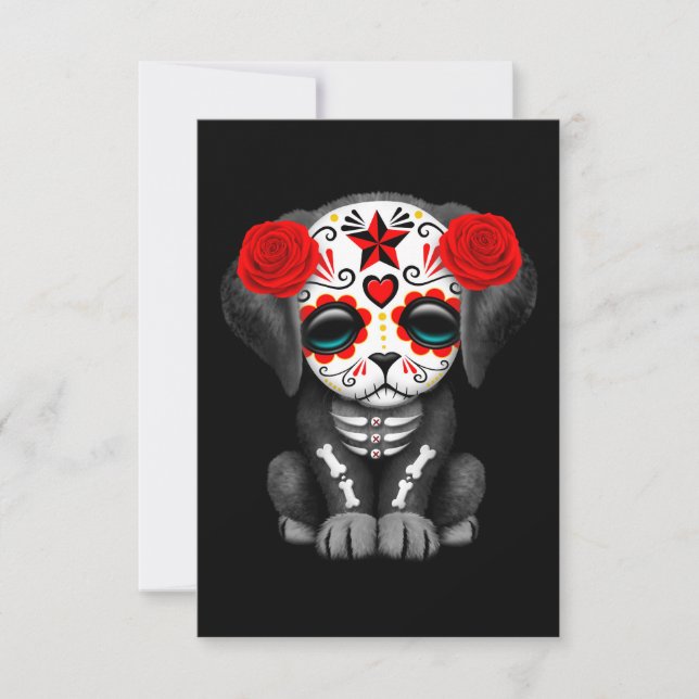 Cute Día Rojo del Perro Cachorro Negro Muerto (Anverso)