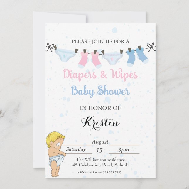 Cute Diaper y Wipes Invitación Baby Shower (Anverso)