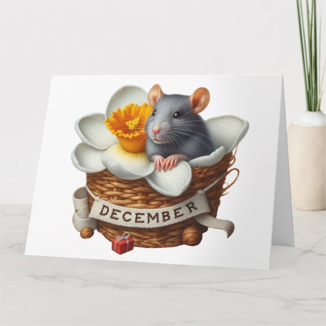 Cute Diciembre Tarjeta de Cumpleaños del Mouse (Anverso)