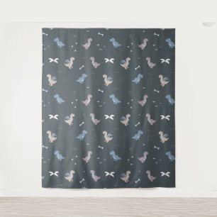 Cute Dino Patern Tapiz Gris Azul