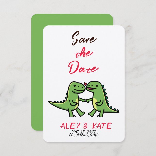 Cute Dino Wedding Save the Date Invitación (Anverso / Reverso)