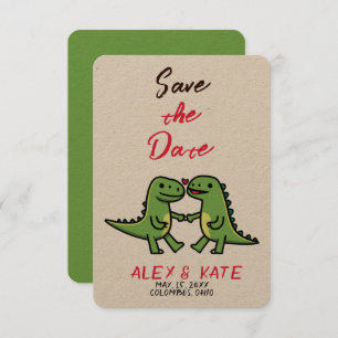 Cute Dino Wedding Save the Date Invitación