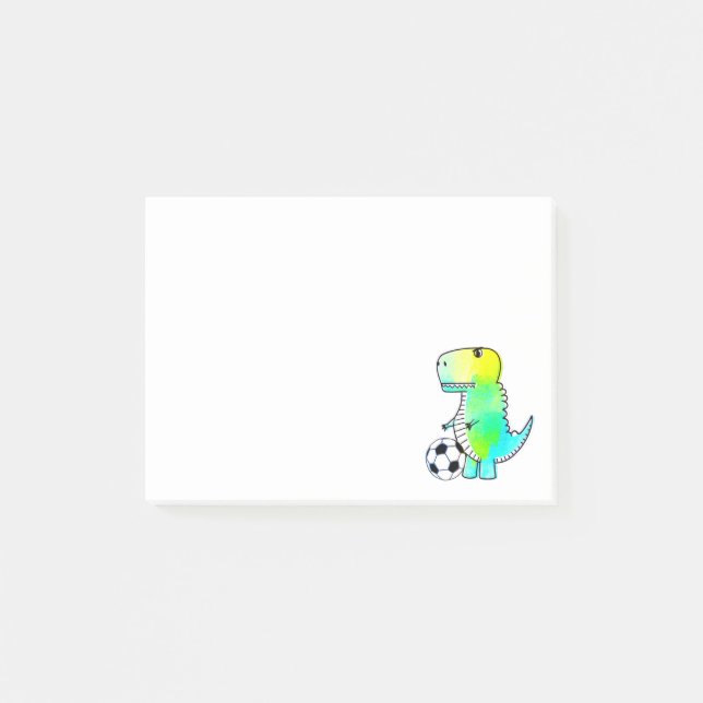 Cute Dinosaur ama el fútbol acuarela Nota post-it (Anverso)