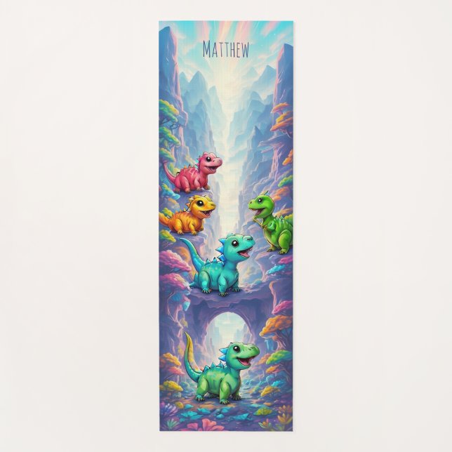 Cute Dinosaur Kids Yoga Mat con nombre personaliza (Anverso)