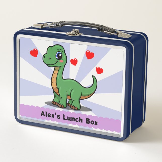 Cute Dinosaurio Lunch Box - Añadir nombre (Anverso)