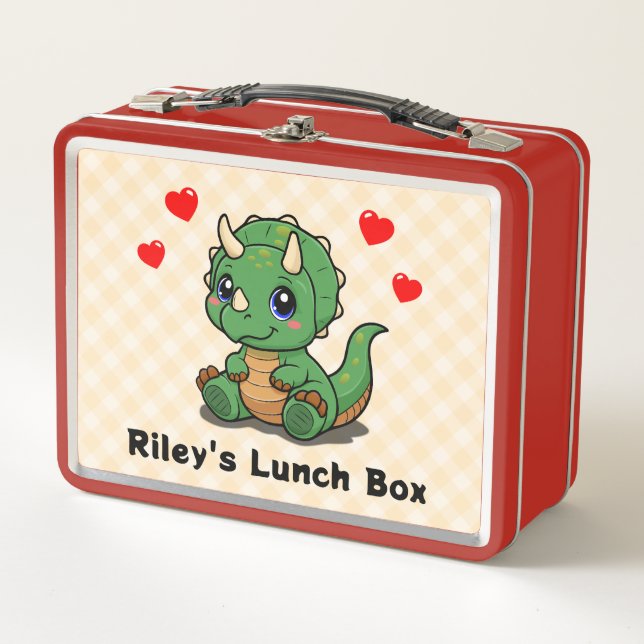 Cute Dinosaurio Lunch Box - Añadir nombre (Anverso)