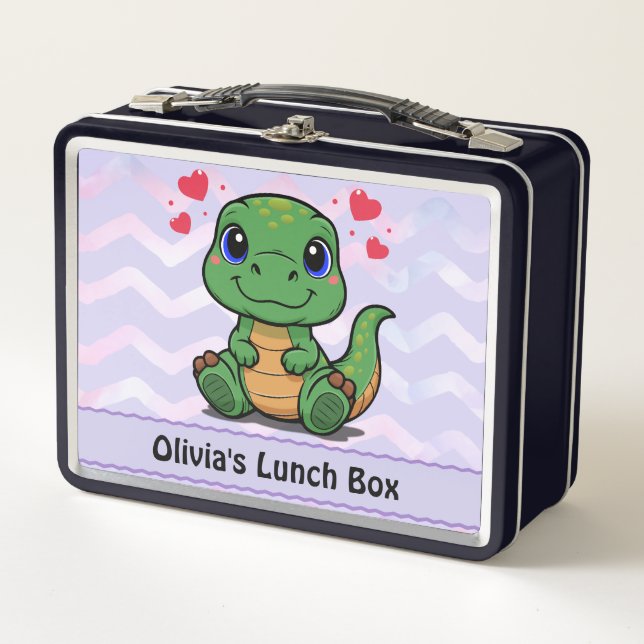 Cute Dinosaurio Lunch Box - Añadir nombre (Anverso)
