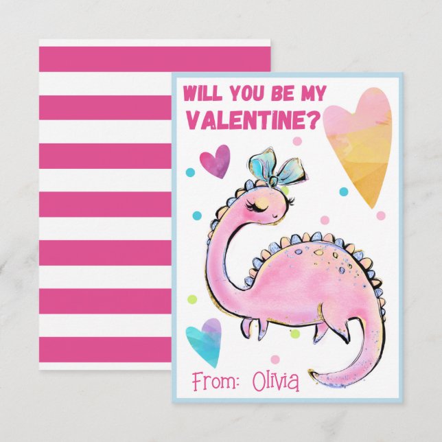 Cute dinosaurio tarjeta de San Valentín para los n (Anverso / Reverso)