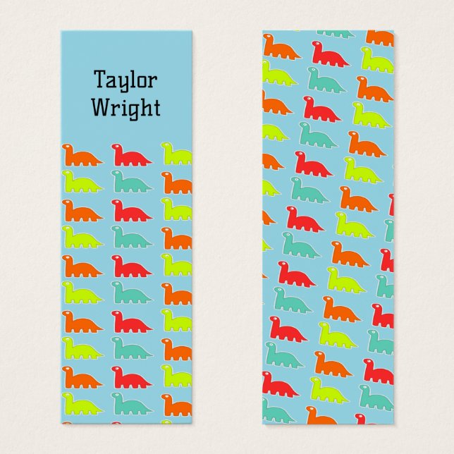 Cute dinosaurios marcador personalizado azul (Anverso y reverso)