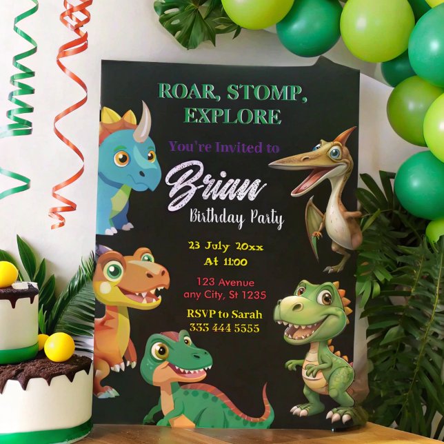 Cute dinosaurios rugir niño cumpleaños invitación (Subido por el creador)