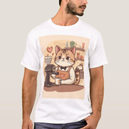 Cute divertida camiseta de gato barista y café aco
