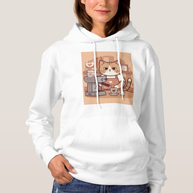 Cute divertida sudadera con capucha de gato barist (Anverso)