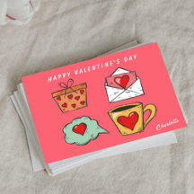 Cute divertida tarjeta de San Valentín rosa y rojo